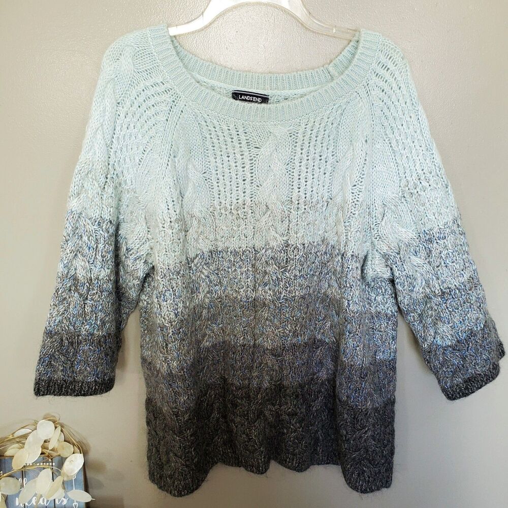 Lands' End Sweater Womens Size 1X 16W/18W Ombre Heavy Cable Knit 3/4 Sleeve